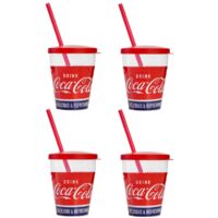 Snips Coca-Cola con Cannuccia 0.385 L, Set Bicchieri Plastica 4 Pezzi, L, 4 unità
