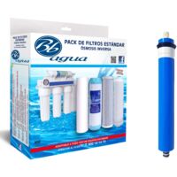 Membrana da 50 GPD + Confezione da 4 filtri Standard. 1 filtro a sedimenti, 1 filtro a carbone GAC, 1 filtro a carbone a blocchi e 1 post filtro in cocco naturale. Bbagua.