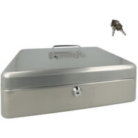 Westcott Cassetta portavalori con serratura Westcott (grande, 30 cm) argento Cassetta con serratura in lamiera d'acciaio con 2 chiavi Inserto rimovibile per monete con 5 scomparti E-51002 SILVER