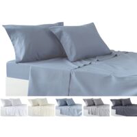 Todocama Set di lenzuola da 4 pezzi, lenzuolo con angoli elasticizzati - sopra - due federe da 50 x 80 cm. (Letto 180-180x190/200 cm, grigio-blu