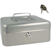 Westcott Cassetta portavalori con serratura (20 cm) argento Cassetta con serratura in lamiera d'acciaio con 2 chiavi Inserto rimovibile per monete con 3 scomparti E-51001 SILVER