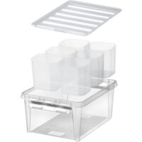 SmartStore 14L Cassetto in plastica con coperchio e 6 inserti - Trasparente - Impilabile e annidabile - Garanzia di 10 anni - Sicuro per gli alimenti e senza BPA - Clip bianca bloccata - L40xL30xH18cm