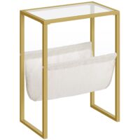 HOOBRO Tavolino, Tavolino in Vetro Temperato con Tasca in Tessuto per Riviste, Tavolino da Caffè Decorativo, Adatto per Comodino per Piccoli Spazi, Camera da Letto, Soggiorno, Dorato EGD66BZ01