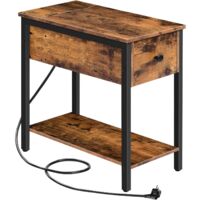 HOOBRO Tavolino con Stazione di Ricarica, Comodino con Porte USB e Prese, Tavolino da Divano con Cassetti, per Piccoli Spazi, per Camera da Letto e Soggiorno, Marrone Vintage e Nero EBF042BZ01