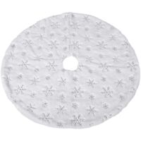 Gonna Per Albero Di Natale In Peluche Rotonda – 90 Cm, Argento Con Fiocchi Di Neve - 2