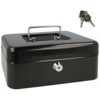 Westcott Cassetta portavalori con serratura (20 cm) nera Cassetta con serratura in lamiera d'acciaio con 2 chiavi Inserto rimovibile per monete con 3 scomparti E-51001 BLACK