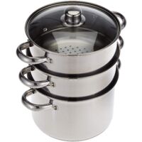 KitchenCraft 3 Pentole per la Cottura a Vapore di Alimenti Pentola per la Cottura a Vapore di Alimenti a 3 Livelli Sicura per l'induzione in Acciaio Inossidabile in Confezione Regalo 22cm, 9'' Argento