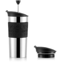 BODUM Set caffettiera da viaggio French Press, acciaio inossidabile con coperchio extra, sottovuoto, 350 ml/12 oz, nero