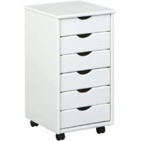 Inter Link - Piedistallo mobile - Piedistallo mobile con 6 cassetti - Piedistallo per ufficio - Mobile - Carrello mobile - Cassettiera - Legno di pino massiccio - Laccato bianco - 35 x 40 x 65 cm - Si