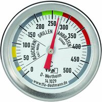 TFA Dostmann Termometro analogico per BBQ, 14.1029, per misurare la temperatura della camera di cottura, per grill/, in acciaio inox, per forno a legna, termometro per carne, termometro da cucina