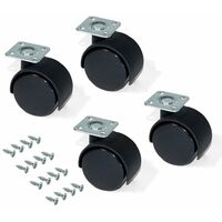 Emuca - Set di 4 Rotelle Pivotanti Nere per Mobile Senza Freno con Piastra di Assemblaggio e Cuscinetto a Sfere, Diametro 30 mm, Nero, Ø30mm