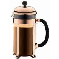 Bodum, Caffettiera in rame e vetro borosilicato, capacità 1 litro, modello Chambord, 8 pz., Marrone (Copper)