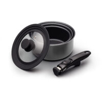 KitchenCraft MasterClass Set di pentole a induzione antiaderenti e impilabili, manico staccabile e coperchio universale, alluminio, grigio, 5 pezzi.