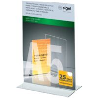 SIGEL TA222 Porta-avvisi da tavolo / Porta-brochure da banco, con base a T, acrilico, per A5