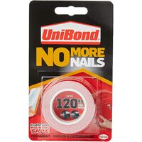 UniBond Niente più chiodi su un rotolo, nastro biadesivo per un incollaggio istantaneo affidabile, nastro adesivo multiuso, strisce adesive per uso interno/esterno, rotolo da 19 mm x 1,5 m
