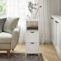 Mobiletto Portaoggetti Per Bagno Sopra WC TuoxinEM – Angolare Stretto Con 2 Ante E Ripiani, Bianco 16x16x76 Cm