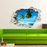 Adesivo Effetto 3D Stickers Palme su Spiaggia Paradisiaca - Decorazione murale camere e soggiorni - 60 x 90 cm