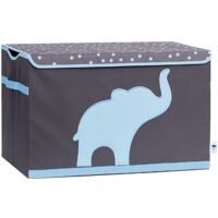 Love IT Store IT Grande Scatola Porta Oggetti per Bambini - Cassapanca Rinforzi in Legno - Grigio con Elefante Blu - 62x38x39 cm