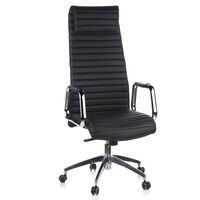 hjh OFFICE 600900 Sedia da ufficio / Sedia presidenziale ASPERA 20 pelle nappa nero, schienale alto, poggiatesta integrato, sedia girevole, braccioli fissi con cuscinetti in pelle, elegante, robusta