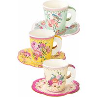 Talking Tables Truly Scrumptious Mixed Vintage Designs 12Pk Cup With Handle & Saucers Set