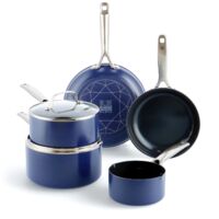 Blue Diamond Cookware Diamante Infuso Ceramica Antiaderente Set 7 Pezzi Pentole e Padelle, Induzione, include Padella, Casseruola e Pentola, senza PFAS, Forno e Lavastoviglie, Blu