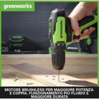 Greenworks GD24DD60K2 Trapano Avvitatore Brushless 24V - 60Nm Di Coppia, 2 Marce, Batteria E Caricabatterie Inclusi, Con Custodia E Garanzia 3 Anni - Foto 2