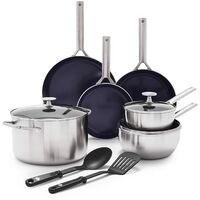 Blue Diamond Cookware Triple Steel Set Di Pentole Antiaderente in Acciaio Inox in Ceramica Rinforzata con Diamanti,11 Pezzi,Include Padella,Senza PFAS,Multistrato,Induzione,Forno,Lavastoviglie,Argento