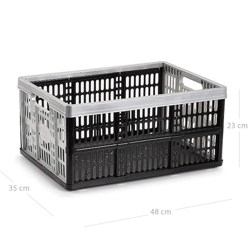 Relaxdays Cajas Plegables Set de 2, Cajones Almacenaje Pequeños, Apilables,  10x25x26,5 cm, Plástico, Color Negro