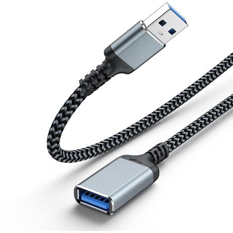 Cable alargador extensor USB 3.0 nylon 2 M Gris