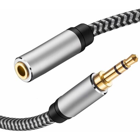 Cable alargador audio textil 4 pin jack 3.5 mm 2 M Plateado