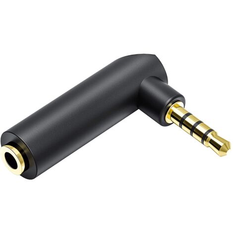 Adaptador audio estereo jack 3.5 mm acodado 4 pin dorado  Negro