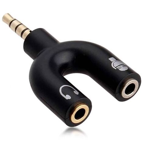 Adaptador divisor para auriculares y microfono jack 3.5 de 4  Negro (1/4)