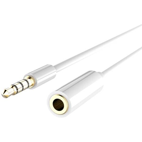 Cable alargador Jack 3.5 mm con microfono 4 pines 2 M Blanco