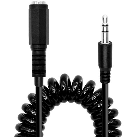 Cable audio estereo jack 3.5 macho a jack 3.5 hembra espiral 3 M Negro (1/5)
