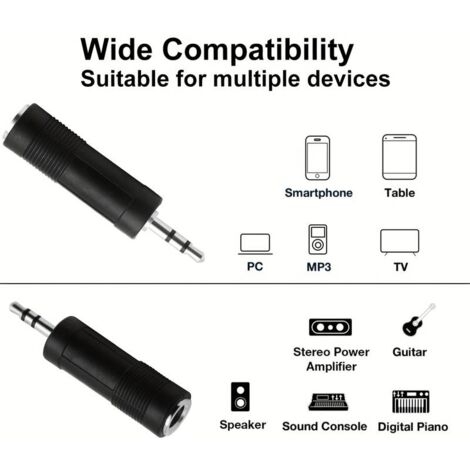 Adaptador audio jack 6.35 mm Hembra a 3.5 mm macho Negro
