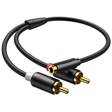 Cable de audio estereo 2x Rca macho a Jack 3.5 hembra nylon 30 cm Negro (1/5)