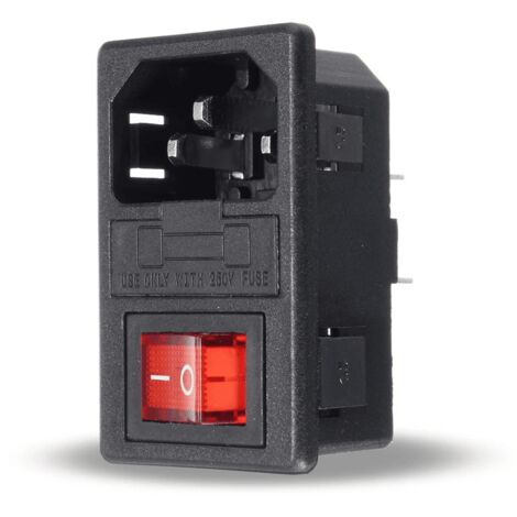 Conector alimentacion C14 AC con fusible hembra sin marco  Negro 10 A (1/4)