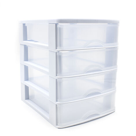  Tofficu Almacenamiento de plástico con 4 cajones,  almacenamiento de cajones de plástico transparente transparente de 5.3 x  6.7 x 8.3 pulgadas, cajón de plástico para almacenamiento de escritorio  para organizadores de
