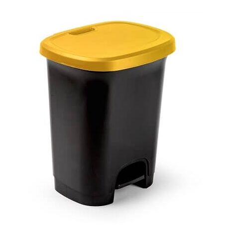 Cubo basura plastico apertura pedal 27 Litros Negro-Amarillo