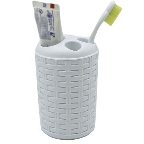 Portacepillos baño Rattan 300 ml Blanco (1/4)