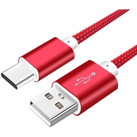 Cable USB C carga rápida y sincronización Nylon trenzado 2 M Rojo 2A (1/5)