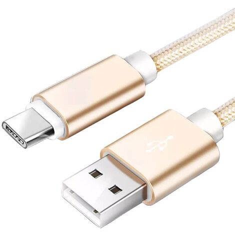Cable USB C carga rápida y sincronización Nylon trenzado 1 M Dorado 2A (1/5)