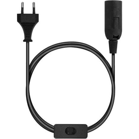 Casquillo E27 con cable de PVC, interruptor y enchufe - Negro