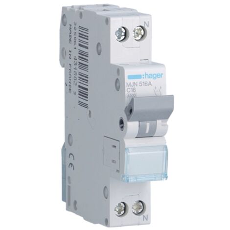 Interruptor de circuito de Hager 1P+N 16A 4.5 KA C 1 formulario de MJN516A