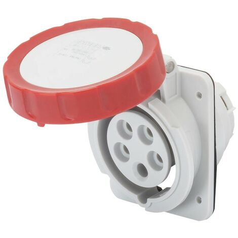 Toma de corriente empotrada Gewiss 3P+N+E 16A IP67 rojo 380V GW62232H (1/2)