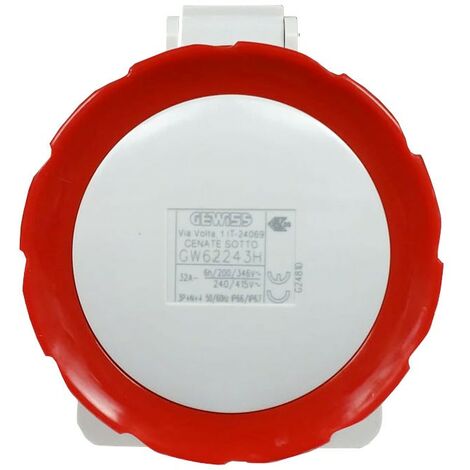 Toma de corriente empotrada Gewiss 3P+N+E 32A IP67 rojo 380V GW62243H (1/3)