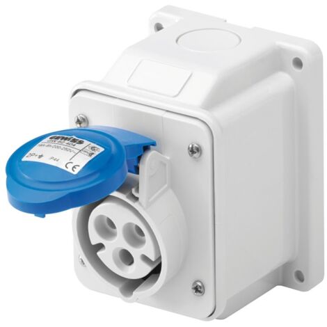 Enchufe fijo de pared Gewiss 2P+E 16A IP44 azul 220V GW62404