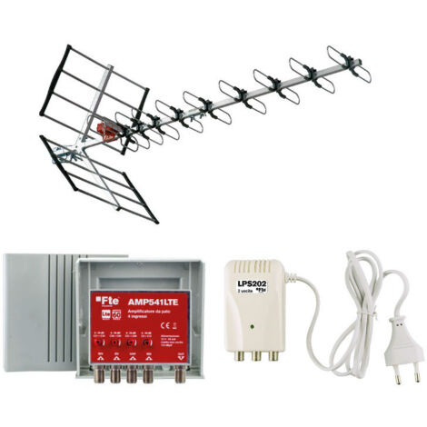 Kit de antena FTE con filtro LTE UHF BIII amplificador 4 entradas y fuente de alimentación VKIT1LTE