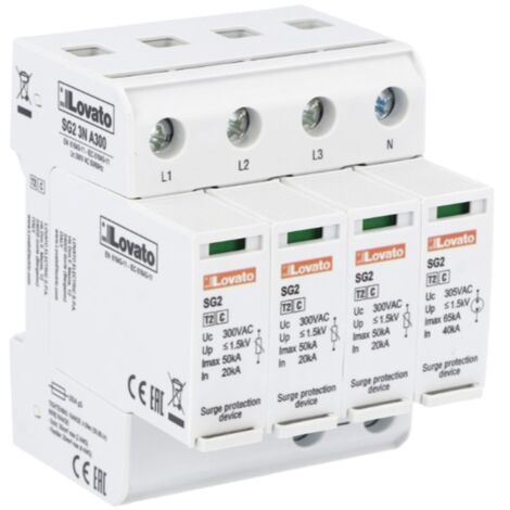 Descargador de sobretensiones Lovato tipo 2 20KA 3P+N cartucho SG23NA300