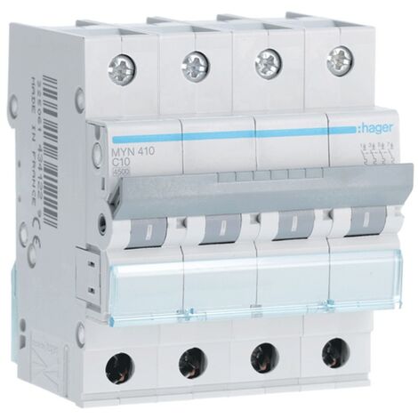 Interruptor de circuito de Hager 4P 10A 4.5 KA C 4 módulos MYN410